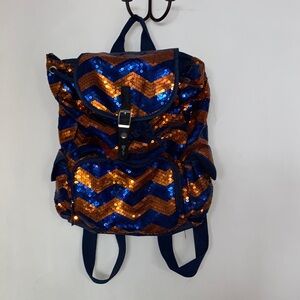 Chevron Sequin Backpack - Navy and Copper
